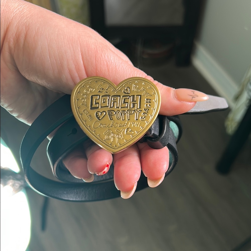 Coach Poppy Black Belt with Gold Heart Buckle
